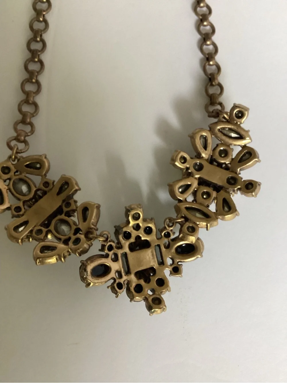 J. Crew Floral Crystal Statement Bib Necklace Black Gold Tone Maximalist